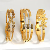 Chunky Rhinestone Charm Stainless Steel Bangles for Women