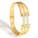 Chunky Rhinestone Charm Stainless Steel Bangles for Women