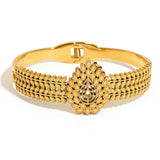 Stainless Steel Teardrop Leaves Bangle Bracelet for Women