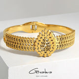 Stainless Steel Teardrop Leaves Bangle Bracelet for Women