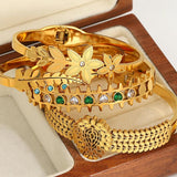 Stainless Steel Teardrop Leaves Bangle Bracelet for Women
