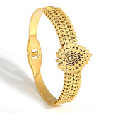 Stainless Steel Teardrop Leaves Bangle Bracelet for Women