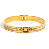 Stainless Steel CZ Charm Bangle Bracelet Waterproof Jewelry