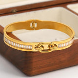 Stainless Steel CZ Charm Bangle Bracelet Waterproof Jewelry