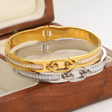Stainless Steel CZ Charm Bangle Bracelet Waterproof Jewelry