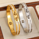 Stainless Steel CZ Charm Bangle Bracelet Waterproof Jewelry
