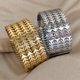316L Stainless Steel Golden Thick Heavy Leaf Shape Bracelet Bangle for Women