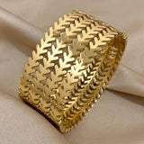 316L Stainless Steel Golden Thick Heavy Leaf Shape Bracelet Bangle for Women