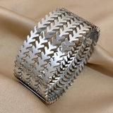 316L Stainless Steel Golden Thick Heavy Leaf Shape Bracelet Bangle for Women