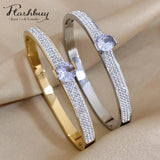 Titanium Steel Zircon Inlay Bracelet Bangle for Women