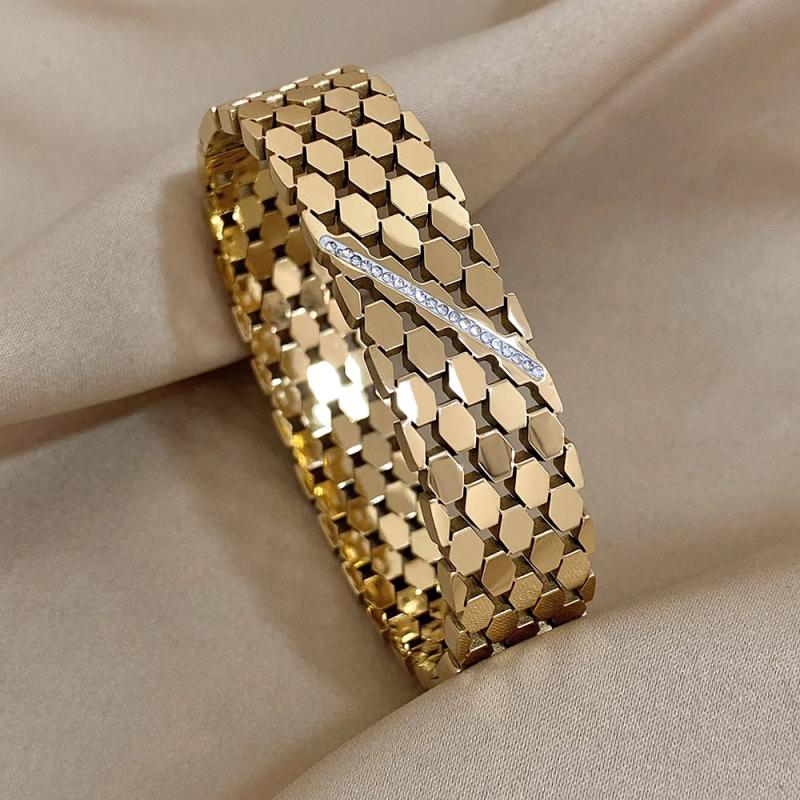 Chunky Metal Geometric Charm Wide Stainless Steel Bangles Bracelets