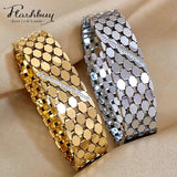 Chunky Metal Geometric Charm Wide Stainless Steel Bangles Bracelets