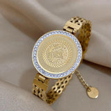 Crystal Lion Coin Stainless Steel Bangles Bracelets for Women Men
