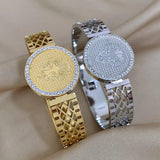 Crystal Lion Coin Stainless Steel Bangles Bracelets for Women Men