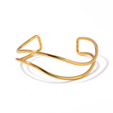 Youthway Minimalist Double Layer Bracelet 18K Plated Stainless Steel Wave Charm