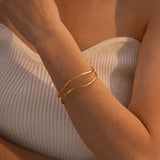 Youthway Minimalist Double Layer Bracelet 18K Plated Stainless Steel Wave Charm