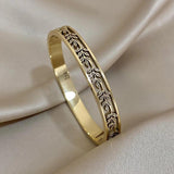 Hollow Leaves Stainless Steel Bangle Bracelet Silver Cuff Charm Jewelry