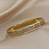 Hollow Leaves Stainless Steel Bangle Bracelet Silver Cuff Charm Jewelry
