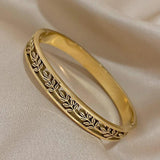 Hollow Leaves Stainless Steel Bangle Bracelet Silver Cuff Charm Jewelry
