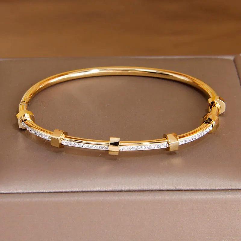 Stainless Steel Crystal Charm Bracelet Women Geometric Wrist Jewelry Gift