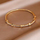 Stainless Steel Crystal Charm Bracelet Women Geometric Wrist Jewelry Gift