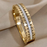 Stainless Steel Bangle Bracelet Zircon Cuff Gold-Plate Friendship Jewelry