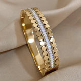 Stainless Steel Bangle Bracelet Zircon Cuff Gold-Plate Friendship Jewelry