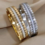 Stainless Steel Bangle Bracelet Zircon Cuff Gold-Plate Friendship Jewelry
