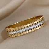Stainless Steel Bangle Bracelet Zircon Cuff Gold-Plate Friendship Jewelry
