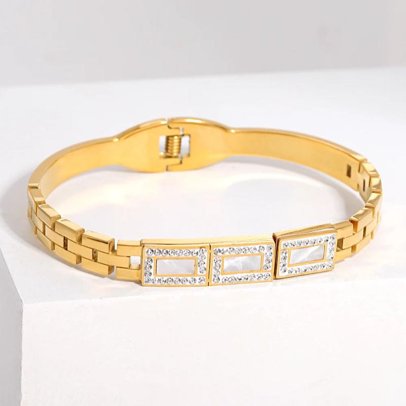 Shell Rhinestone Charm Steel Bangles Waterproof Jewelry