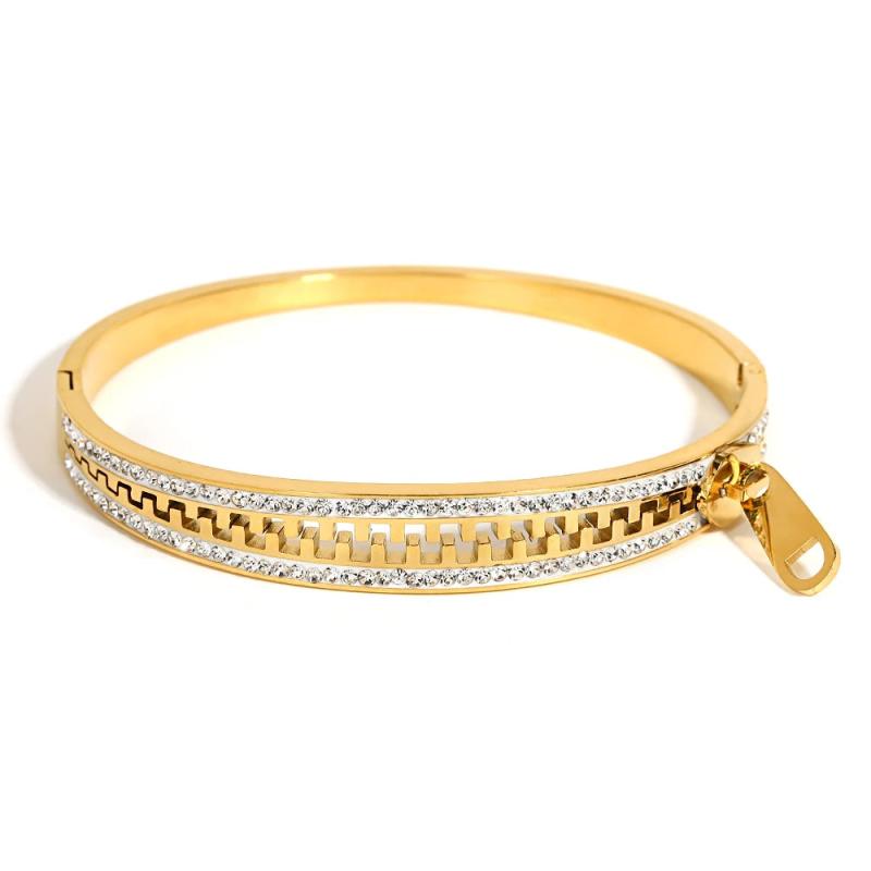 Heart Charm Bracelet Stainless Steel Zircon Rhinestone Bangle