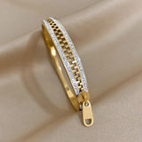 Heart Charm Bracelet Stainless Steel Zircon Rhinestone Bangle