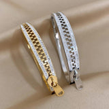 Heart Charm Bracelet Stainless Steel Zircon Rhinestone Bangle