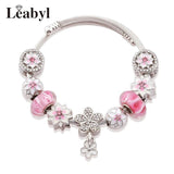 Romantic Cherry Flower Charm Bracelet for Women DIY Plant Bead Jewelry Gift
