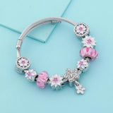 Romantic Cherry Flower Charm Bracelet for Women DIY Plant Bead Jewelry Gift