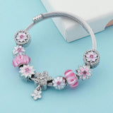Romantic Cherry Flower Charm Bracelet for Women DIY Plant Bead Jewelry Gift
