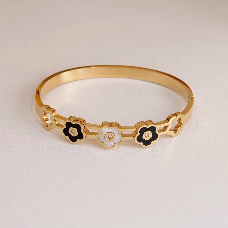 Stainless Steel Flower Charm Bracelet for Women