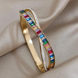 Colorful Zirconia Stainless Steel Bracelet Bangle Y2k