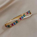 Colorful Zirconia Stainless Steel Bracelet Bangle Y2k