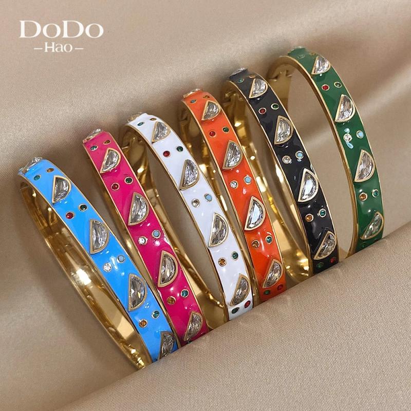 Colorful Enamel Stainless Steel Bracelet Charm Gold-plated Bangles