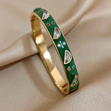 Colorful Enamel Stainless Steel Bracelet Charm Gold-plated Bangles
