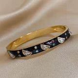 Colorful Enamel Stainless Steel Bracelet Charm Gold-plated Bangles