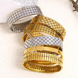 Zircon Inlaid Stainless Steel Chunky Cuff Bracelet
