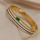 Green Rhinestone Stainless Steel Cuff Bracelet for Women Men