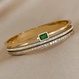 Green Rhinestone Stainless Steel Cuff Bracelet for Women Men