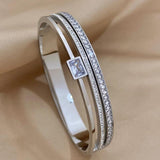 Green Rhinestone Stainless Steel Cuff Bracelet for Women Men