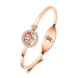 CZ Crystal Tree Charm Cuff Bangle Rhinestone Stainless Steel Bracelet