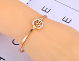 CZ Crystal Tree Charm Cuff Bangle Rhinestone Stainless Steel Bracelet