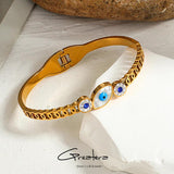Stainless Steel Evil Eye Bangles Bracelets for Women Shell Zircon Charm Bracelet