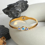Stainless Steel Evil Eye Bangles Bracelets for Women Shell Zircon Charm Bracelet